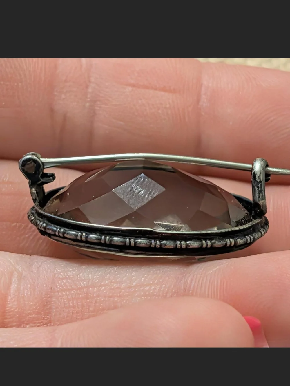 Antique Victorian Brooch, Smoky Quartz, Sterling Silver, Edwardian Rock Crystal